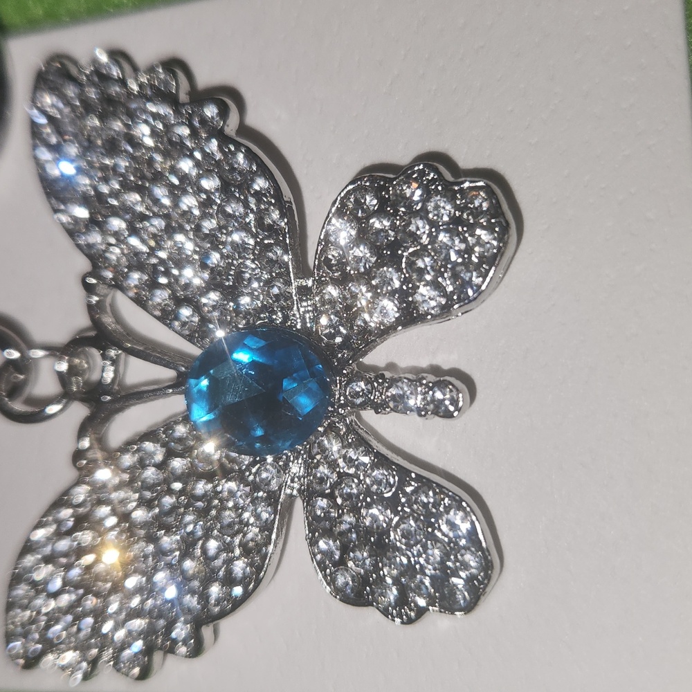 Isabella Glittering Crystal Butterfly Blue Center Crystal Bag Charm / Keychain